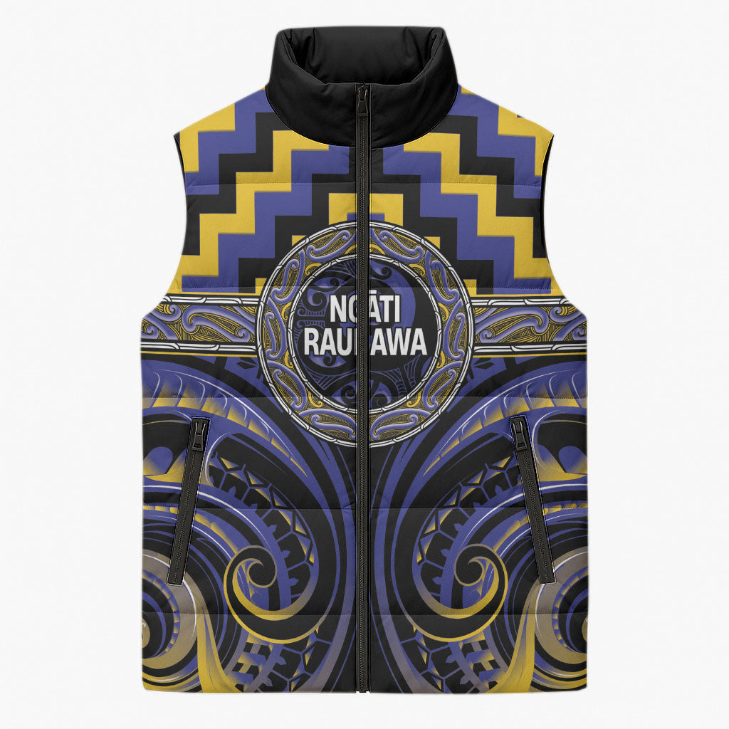 Aotearoa Ngati Raukawa Personalised Sleeveless Puffer Jacket Maori Iwi Poutama Puhoro Tattoo LT14 Unisex Blue - Polynesian Pride