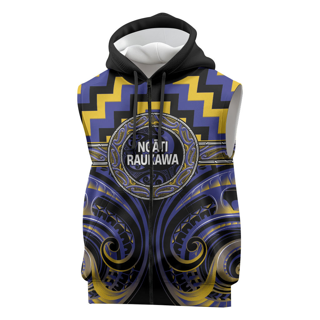 Aotearoa Ngati Raukawa Personalised Sleeveless Zip Hoodie Maori Iwi Poutama Puhoro Tattoo LT14 Blue - Polynesian Pride