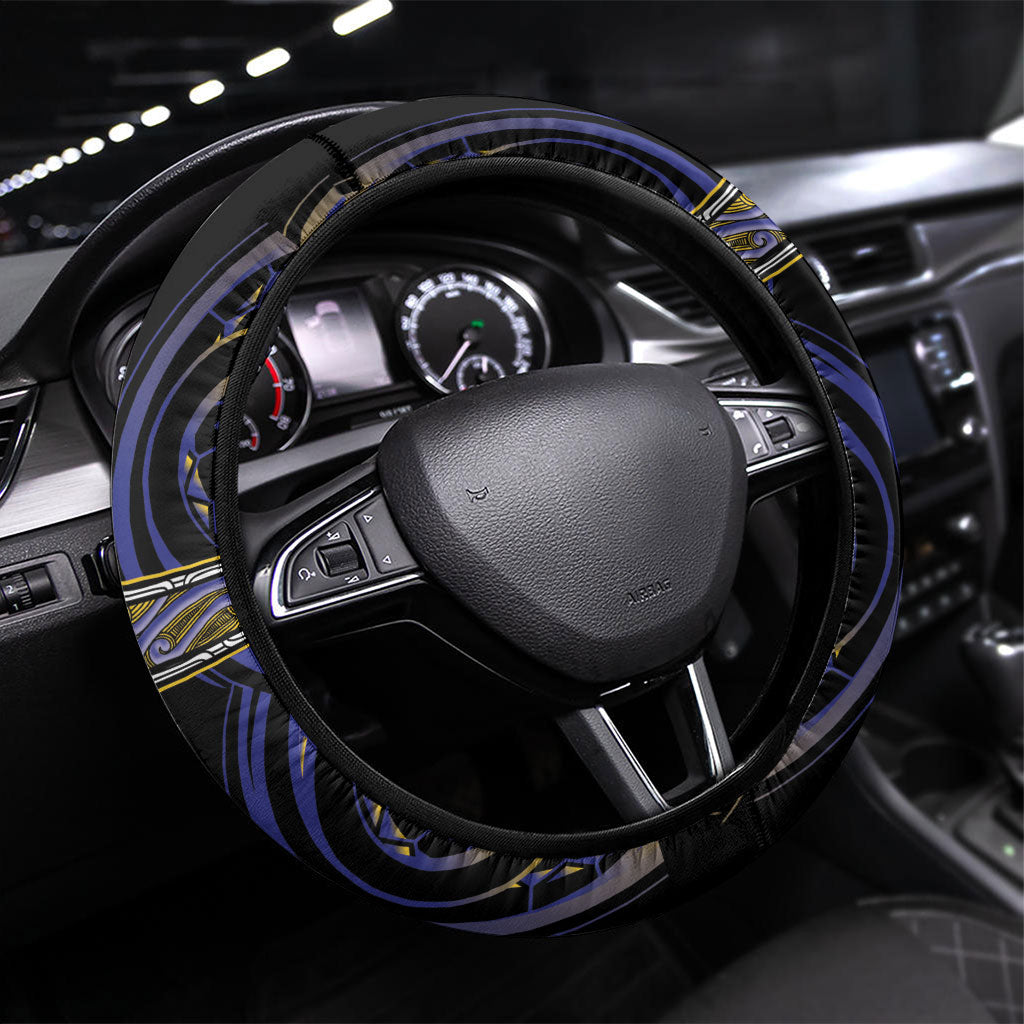 Aotearoa Ngati Raukawa Steering Wheel Cover Maori Iwi Poutama Puhoro Tattoo LT14 Universal Fit Blue - Polynesian Pride
