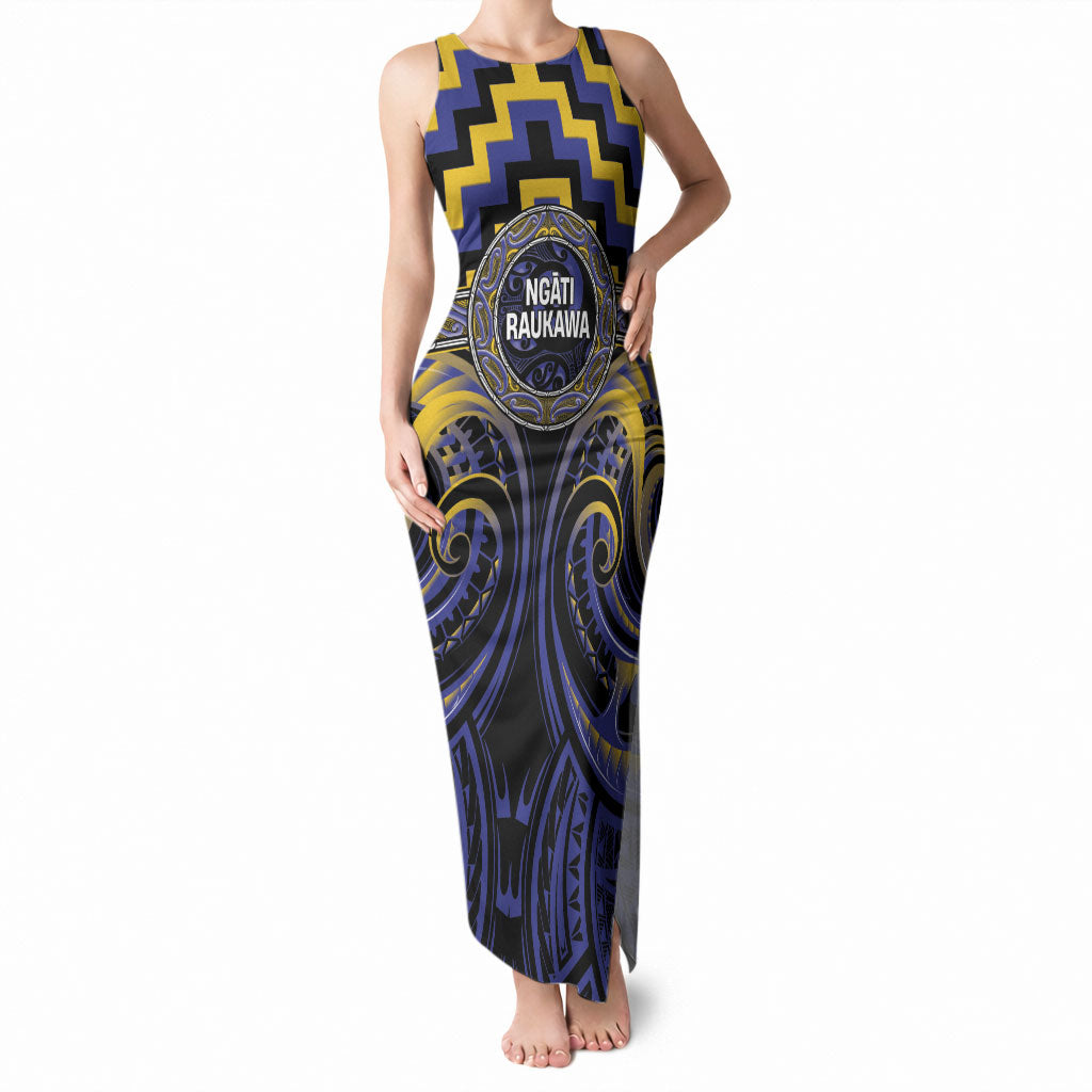 Aotearoa Ngati Raukawa Personalised Tank Maxi Dress Maori Iwi Poutama Puhoro Tattoo LT14 Women Blue - Polynesian Pride
