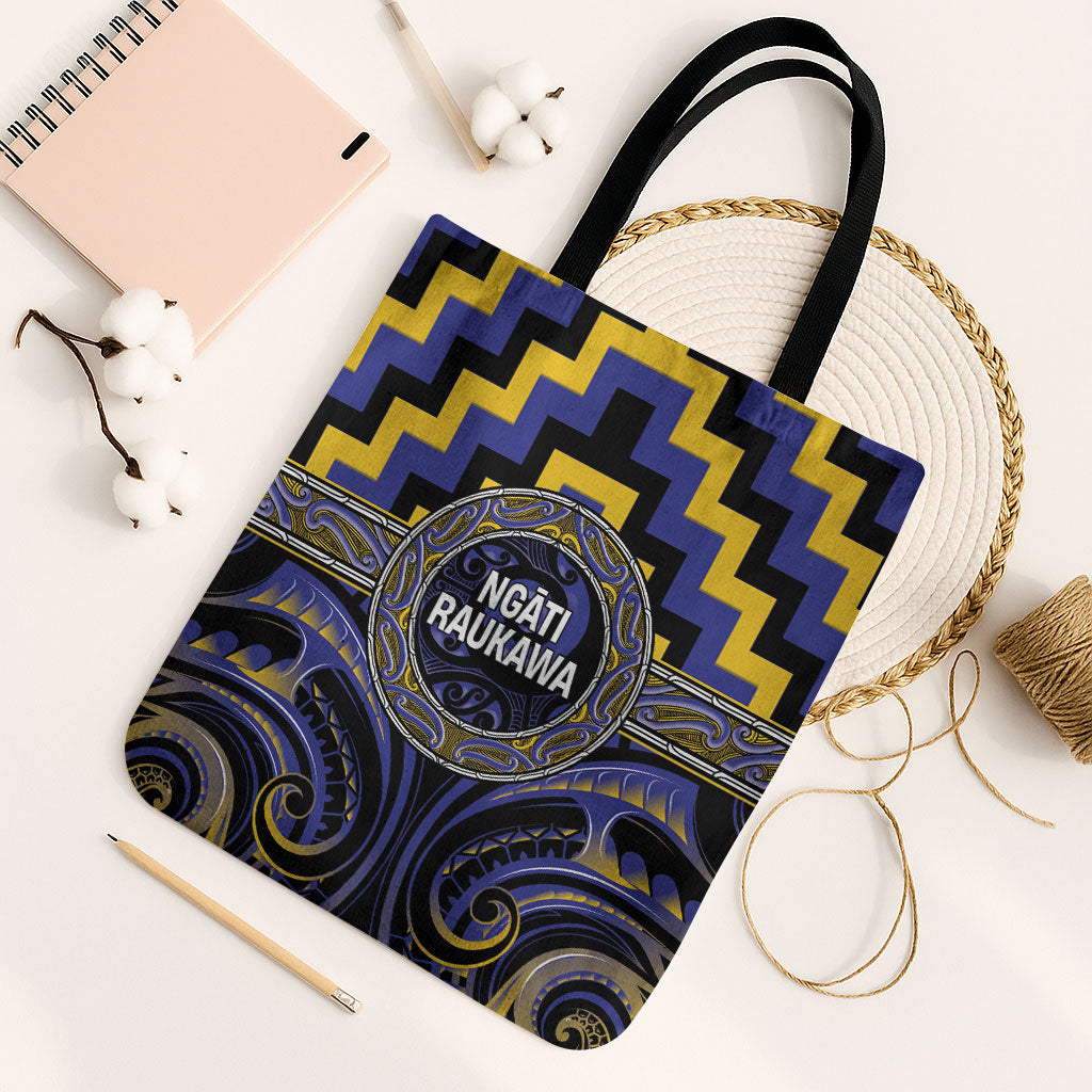 Aotearoa Ngati Raukawa Tote Bag Maori Iwi Poutama Puhoro Tattoo LT14 Black Strap One Size Blue - Polynesian Pride