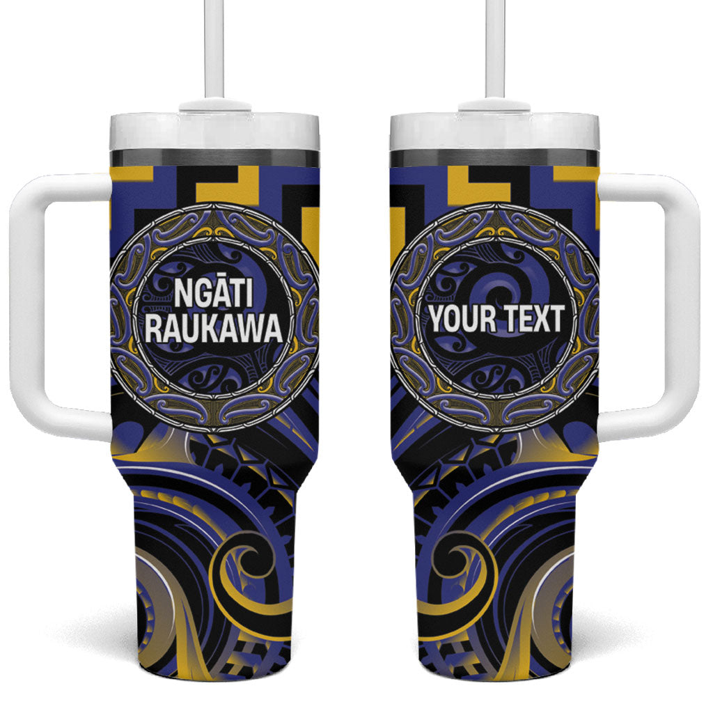 Aotearoa Ngati Raukawa Personalised Tumbler With Handle Maori Iwi Poutama Puhoro Tattoo LT14 One Size: 40 oz Blue - Polynesian Pride