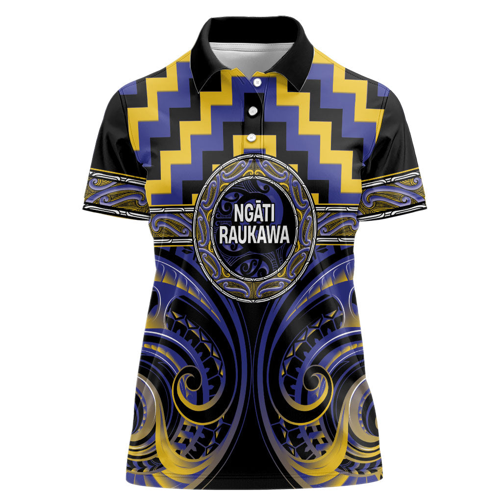 Aotearoa Ngati Raukawa Personalised Women Polo Shirt Maori Iwi Poutama Puhoro Tattoo LT14 Female Blue - Polynesian Pride