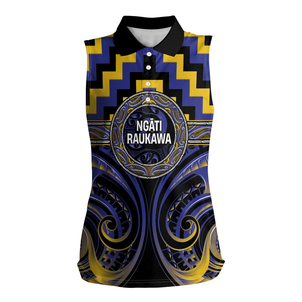 Aotearoa Ngati Raukawa Personalised Women Sleeveless Polo Shirt Maori Iwi Poutama Puhoro Tattoo LT14 Female Blue - Polynesian Pride