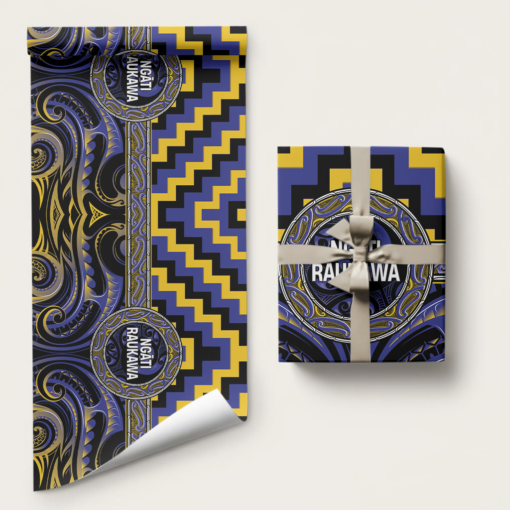 Aotearoa Ngati Raukawa Wrapping Paper Maori Iwi Poutama Puhoro Tattoo LT14 58" × 23" Blue - Polynesian Pride