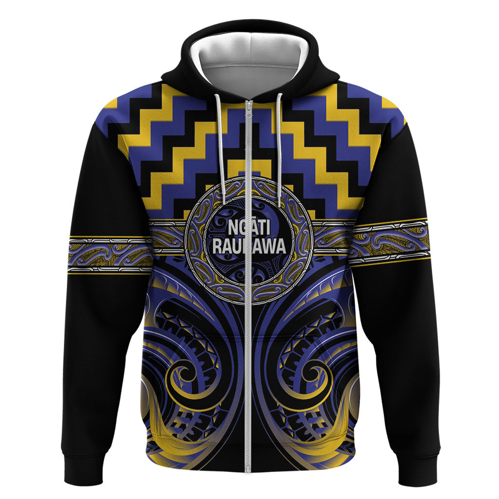 Aotearoa Ngati Raukawa Personalised Zip Hoodie Maori Iwi Poutama Puhoro Tattoo LT14 Zip Hoodie Blue - Polynesian Pride