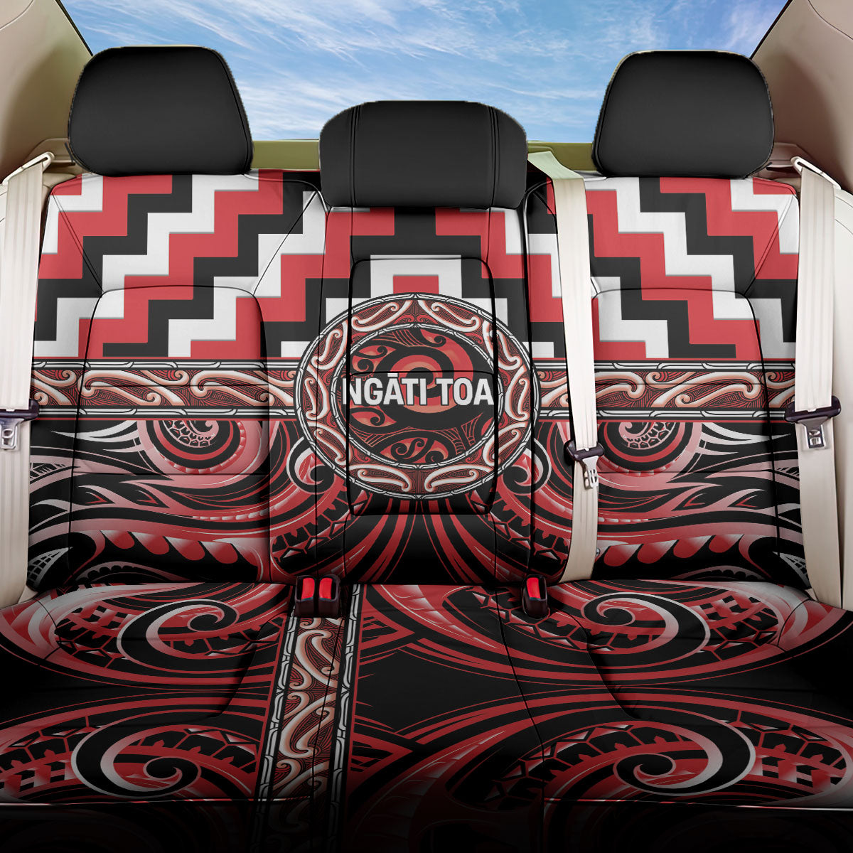 Aotearoa Ngati Toa Back Car Seat Cover Maori Iwi Poutama Puhoro Tattoo LT14 One Size Red - Polynesian Pride