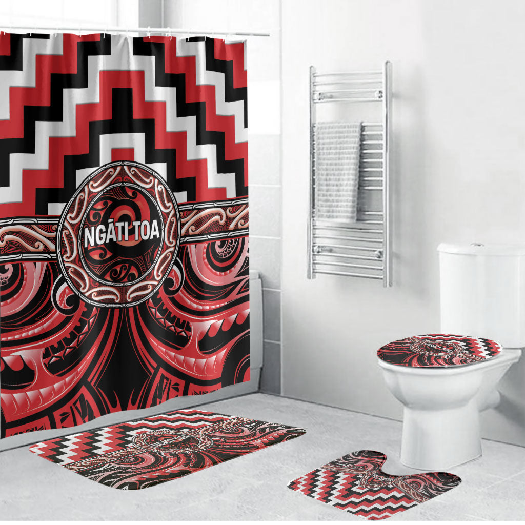 Aotearoa Ngati Toa Bathroom Set Maori Iwi Poutama Puhoro Tattoo LT14 Bathroom Set (4 pcs) Red - Polynesian Pride