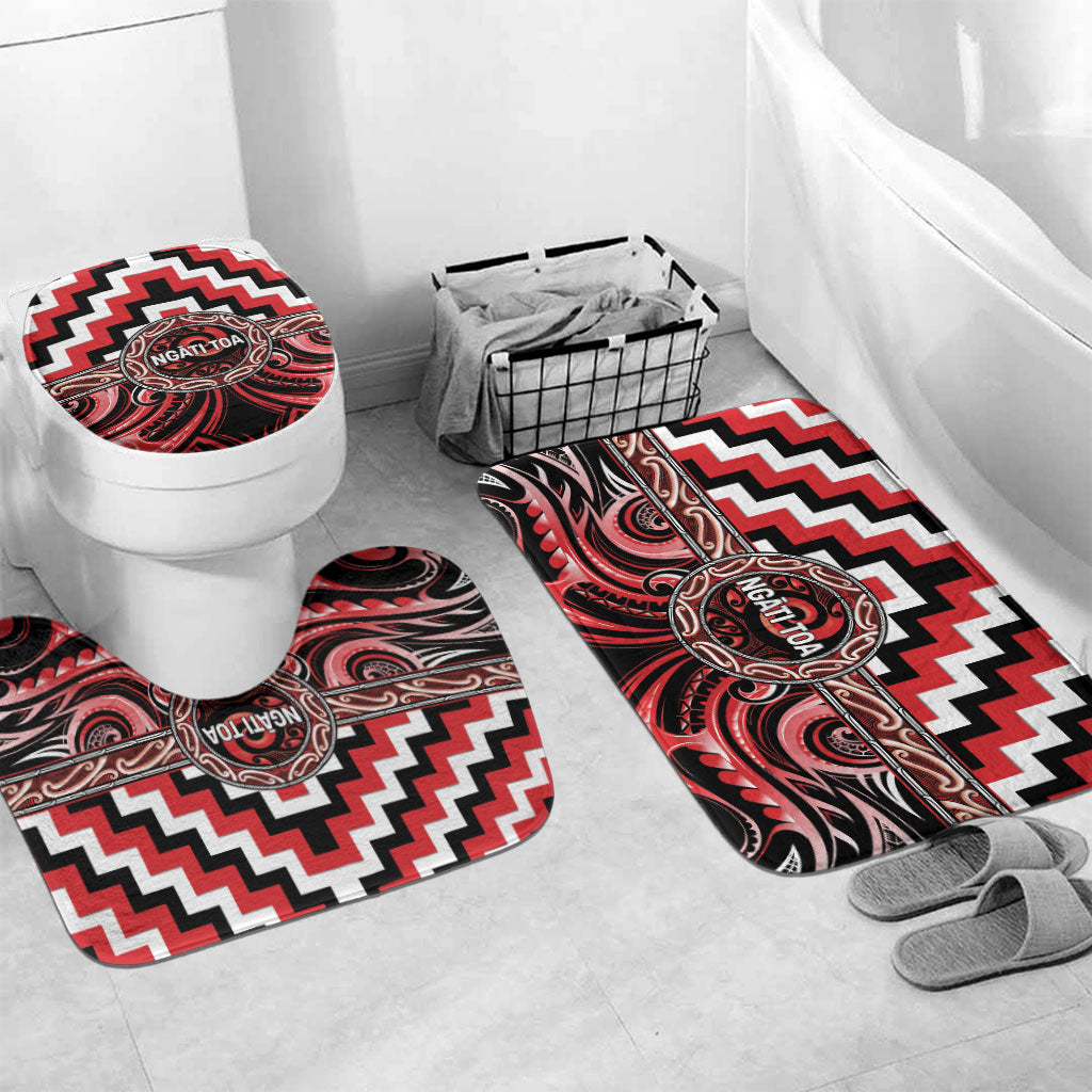 Aotearoa Ngati Toa Bathroom Set Maori Iwi Poutama Puhoro Tattoo LT14 Mat Set Only (3 pcs) One Size Red - Polynesian Pride