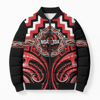 Aotearoa Ngati Toa Personalised Bomber Puffer Jacket Maori Iwi Poutama Puhoro Tattoo LT14 Unisex Red - Polynesian Pride