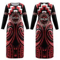 Aotearoa Ngati Toa Personalised Couples Matching Long Sleeve Bodycon Dress and Long Sleeve Button Shirt Maori Iwi Poutama Puhoro Tattoo LT14 - Polynesian Pride