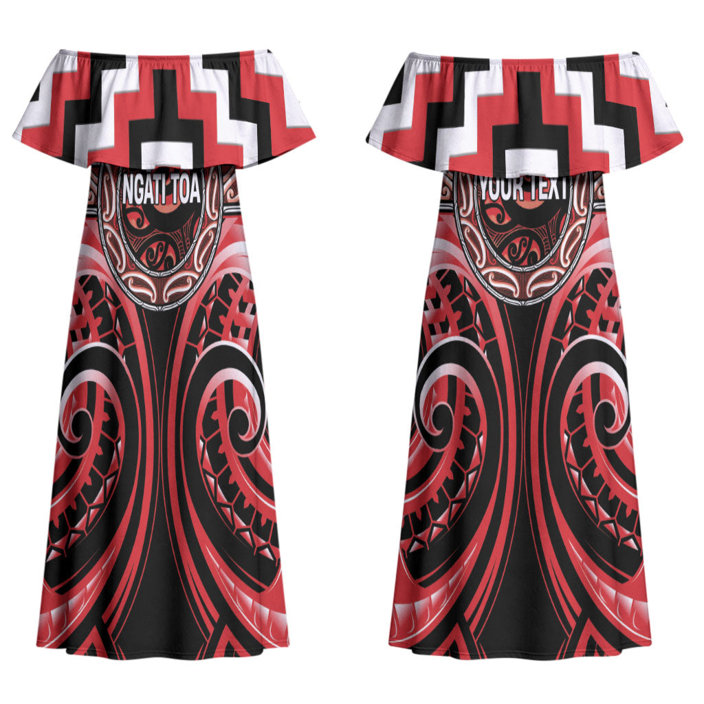 Aotearoa Ngati Toa Personalised Couples Matching Off Shoulder Maxi Dress and Long Sleeve Button Shirt Maori Iwi Poutama Puhoro Tattoo LT14 - Polynesian Pride