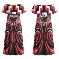 Aotearoa Ngati Toa Personalised Couples Matching Off Shoulder Maxi Dress and Long Sleeve Button Shirt Maori Iwi Poutama Puhoro Tattoo LT14 - Polynesian Pride