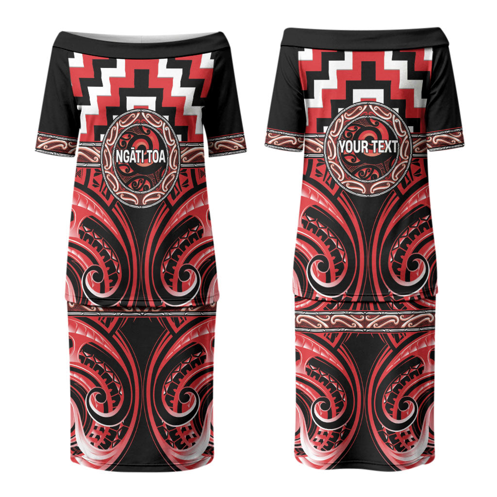 Aotearoa Ngati Toa Personalised Couples Matching Puletasi and Long Sleeve Button Shirt Maori Iwi Poutama Puhoro Tattoo LT14 - Polynesian Pride