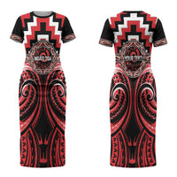 Aotearoa Ngati Toa Personalised Couples Matching Short Sleeve Bodycon Dress and Long Sleeve Button Shirt Maori Iwi Poutama Puhoro Tattoo LT14 - Polynesian Pride