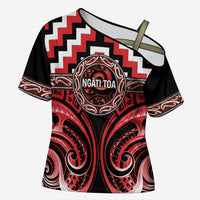 Aotearoa Ngati Toa Personalised Cross Shoulder Shirt Maori Iwi Poutama Puhoro Tattoo LT14 Female Red - Polynesian Pride