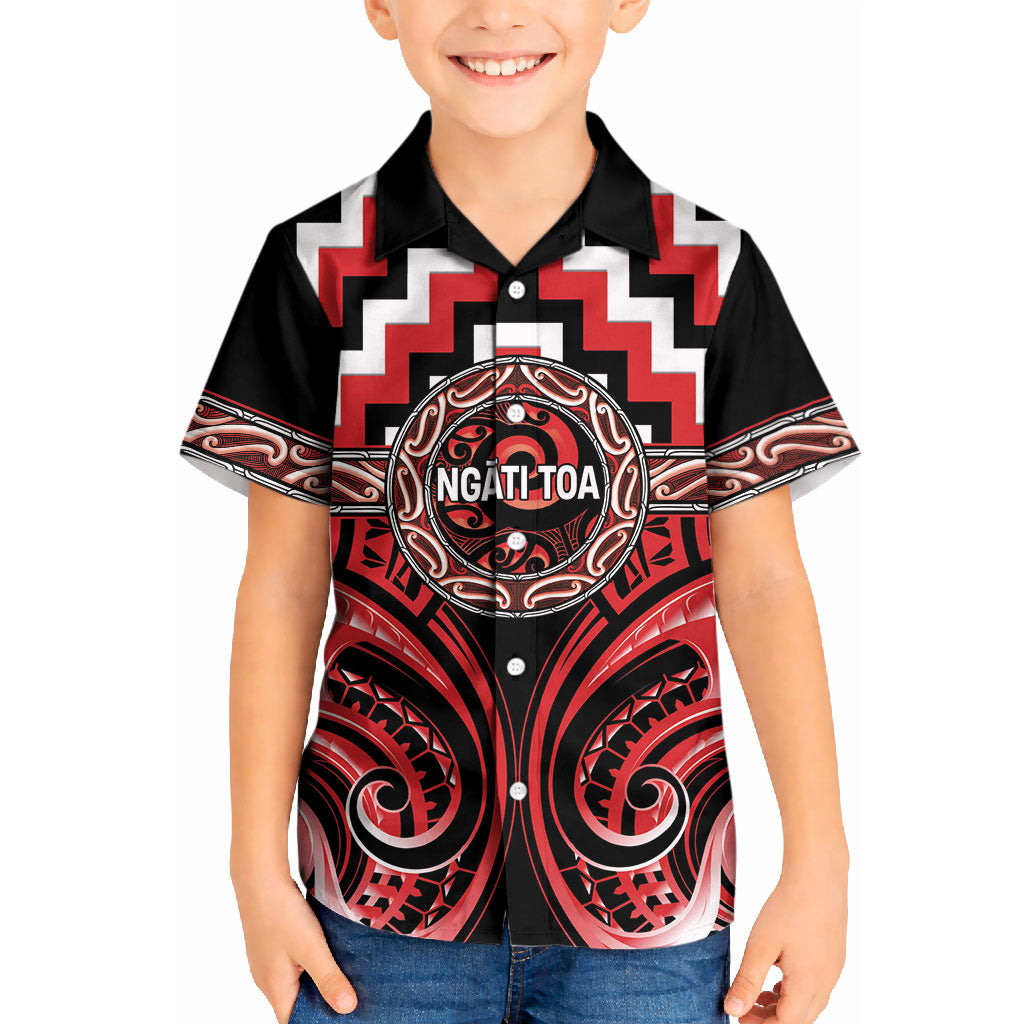 Aotearoa Ngati Toa Personalised Kid Hawaiian Shirt Maori Iwi Poutama Puhoro Tattoo LT14 Kid Red - Polynesian Pride
