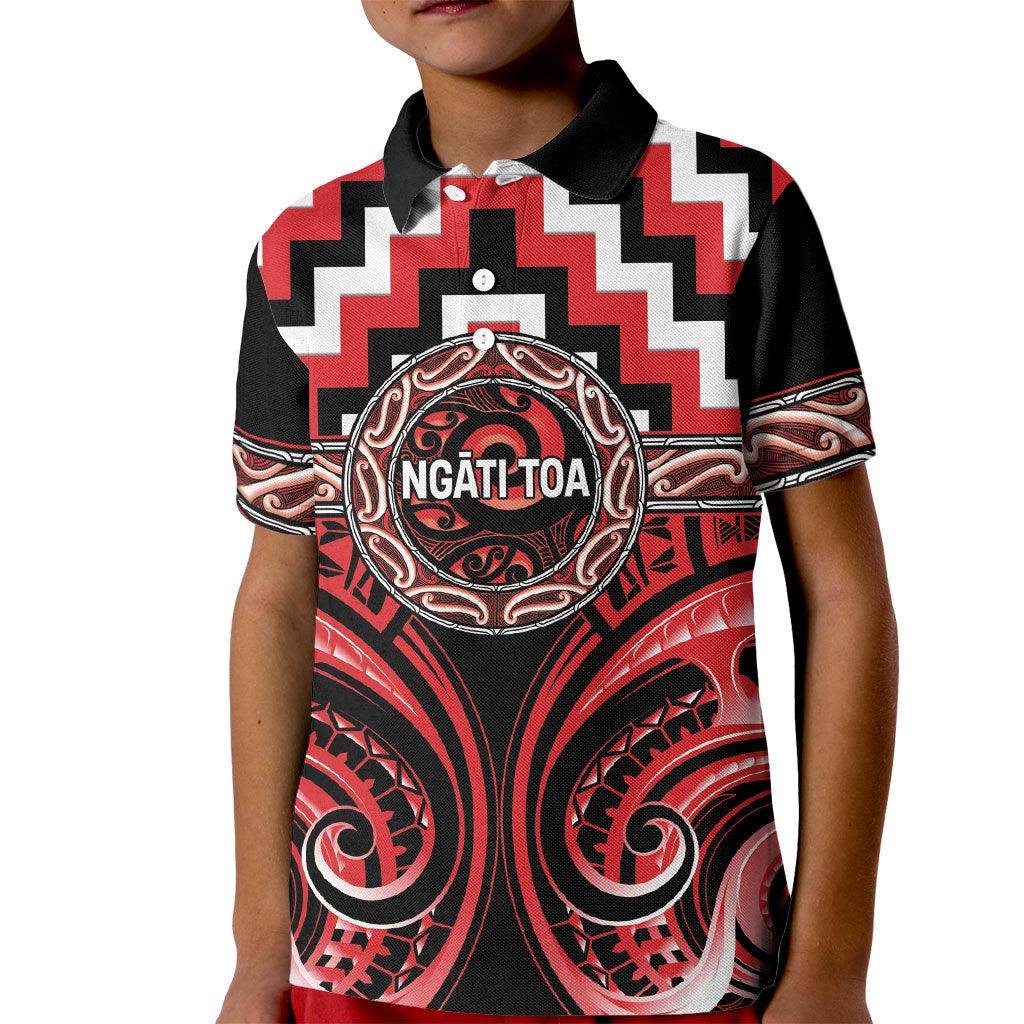 Aotearoa Ngati Toa Personalised Kid Polo Shirt Maori Iwi Poutama Puhoro Tattoo LT14 Kid Red - Polynesian Pride