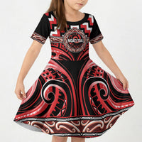 Aotearoa Ngati Toa Personalised Kid Short Sleeve Dress Maori Iwi Poutama Puhoro Tattoo LT14 KID Red - Polynesian Pride