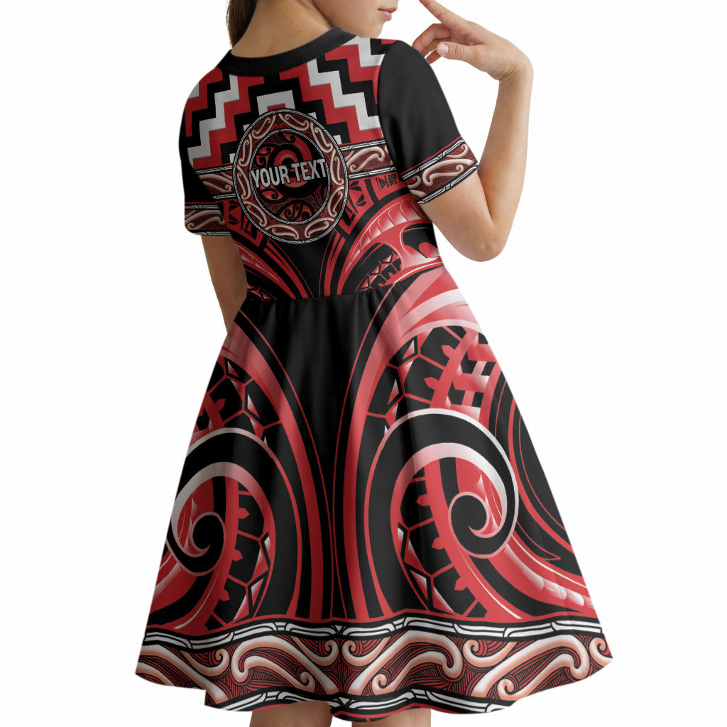 Aotearoa Ngati Toa Personalised Kid Short Sleeve Dress Maori Iwi Poutama Puhoro Tattoo LT14 - Polynesian Pride