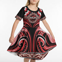 Aotearoa Ngati Toa Personalised Kid Short Sleeve Dress Maori Iwi Poutama Puhoro Tattoo LT14 - Polynesian Pride