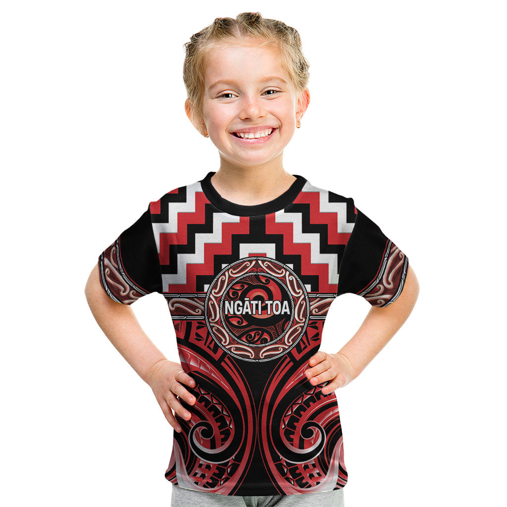 Aotearoa Ngati Toa Personalised Kid T Shirt Maori Iwi Poutama Puhoro Tattoo LT14 Red - Polynesian Pride