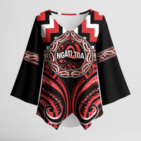 Aotearoa Ngati Toa Personalised Kimono Sleeve Blouse Maori Iwi Poutama Puhoro Tattoo LT14 Female Red - Polynesian Pride