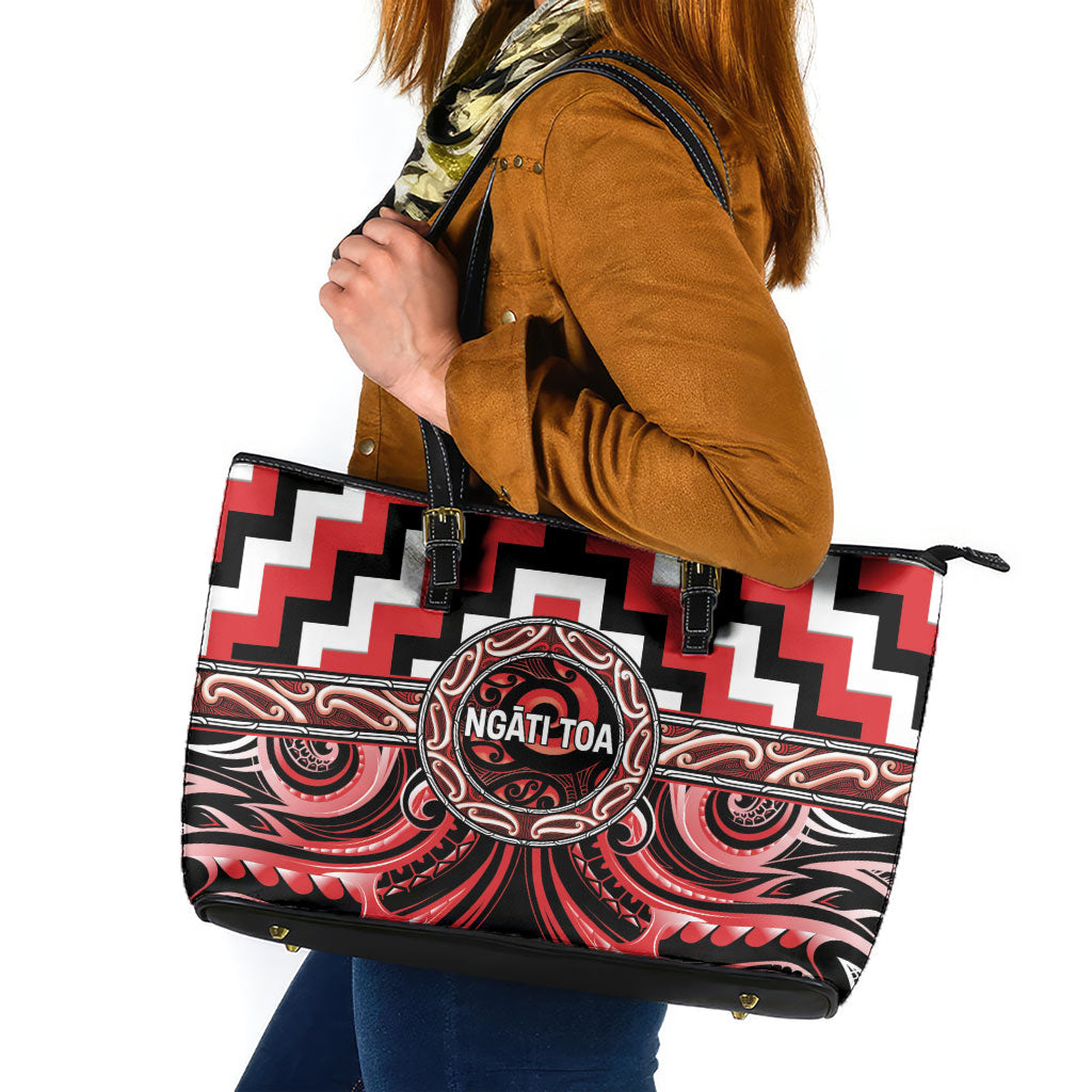 Aotearoa Ngati Toa Leather Tote Bag Maori Iwi Poutama Puhoro Tattoo LT14 Red - Polynesian Pride