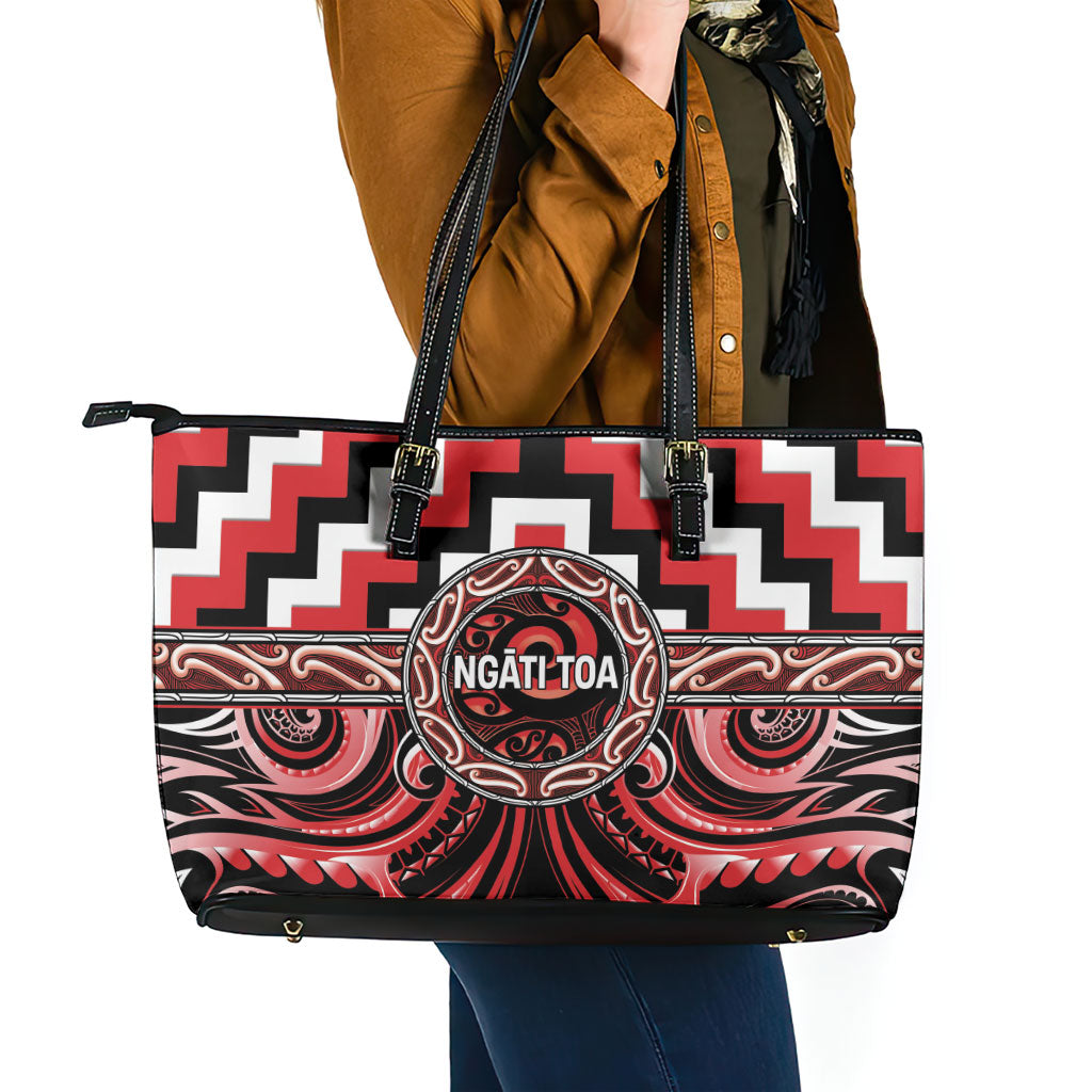 Aotearoa Ngati Toa Leather Tote Bag Maori Iwi Poutama Puhoro Tattoo LT14 - Polynesian Pride