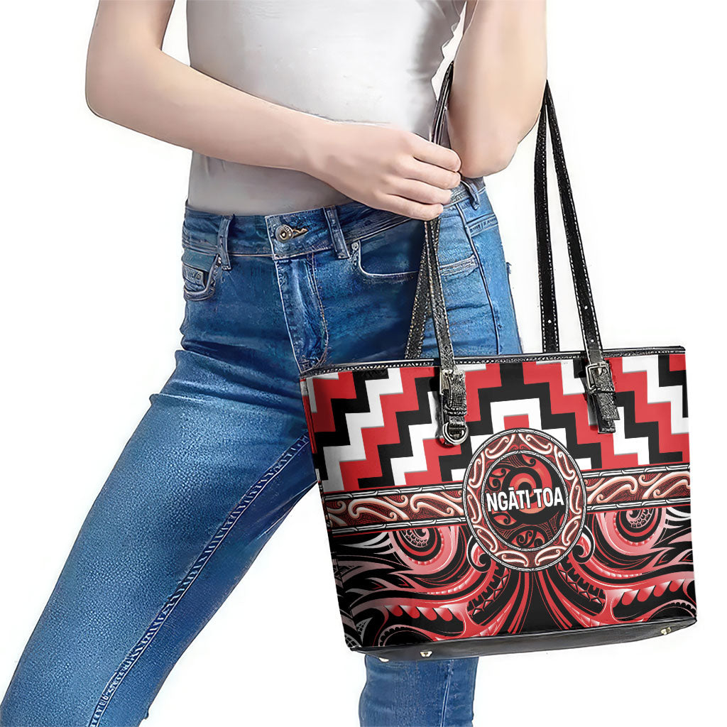 Aotearoa Ngati Toa Leather Tote Bag Maori Iwi Poutama Puhoro Tattoo LT14 - Polynesian Pride