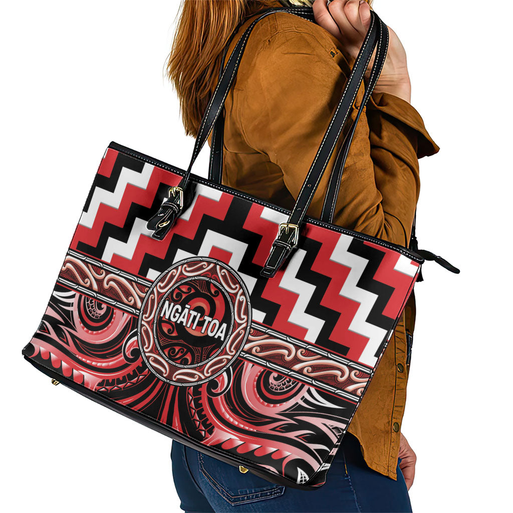 Aotearoa Ngati Toa Leather Tote Bag Maori Iwi Poutama Puhoro Tattoo LT14 - Polynesian Pride