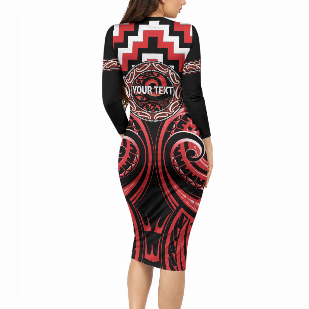 Aotearoa Ngati Toa Personalised Long Sleeve Bodycon Dress Maori Iwi Poutama Puhoro Tattoo LT14 - Polynesian Pride