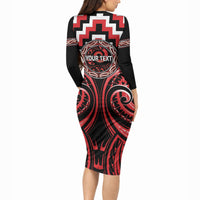 Aotearoa Ngati Toa Personalised Long Sleeve Bodycon Dress Maori Iwi Poutama Puhoro Tattoo LT14 - Polynesian Pride