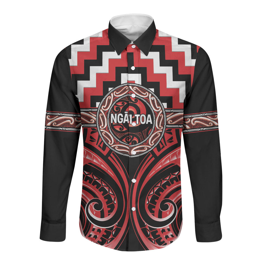 Aotearoa Ngati Toa Personalised Long Sleeve Button Shirt Maori Iwi Poutama Puhoro Tattoo LT14 Unisex Red - Polynesian Pride