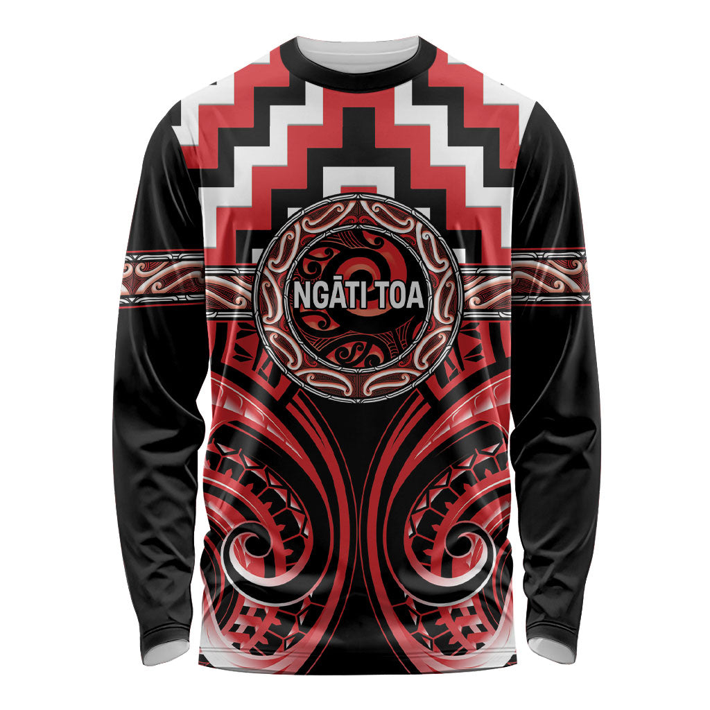 Aotearoa Ngati Toa Personalised Long Sleeve Shirt Maori Iwi Poutama Puhoro Tattoo LT14 Unisex Red - Polynesian Pride