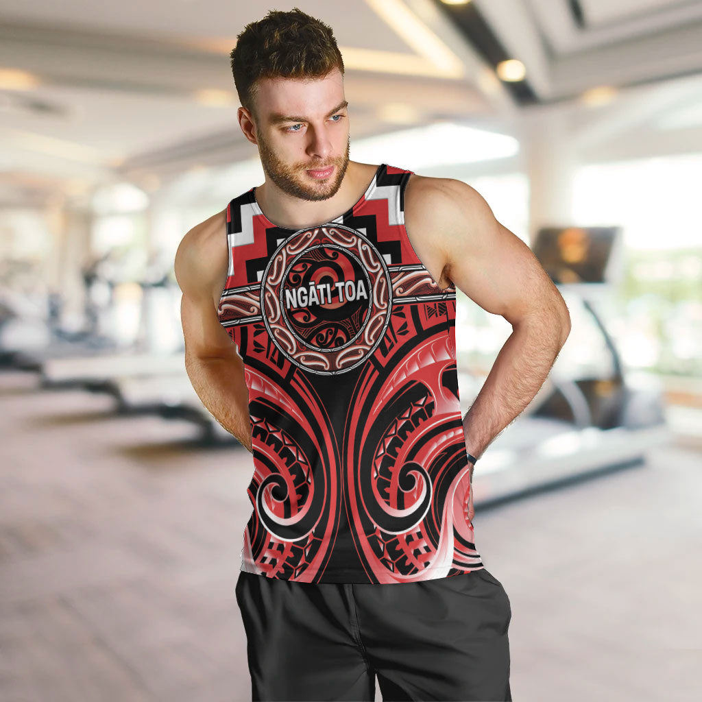 Aotearoa Ngati Toa Personalised Men Tank Top Maori Iwi Poutama Puhoro Tattoo LT14 Red - Polynesian Pride
