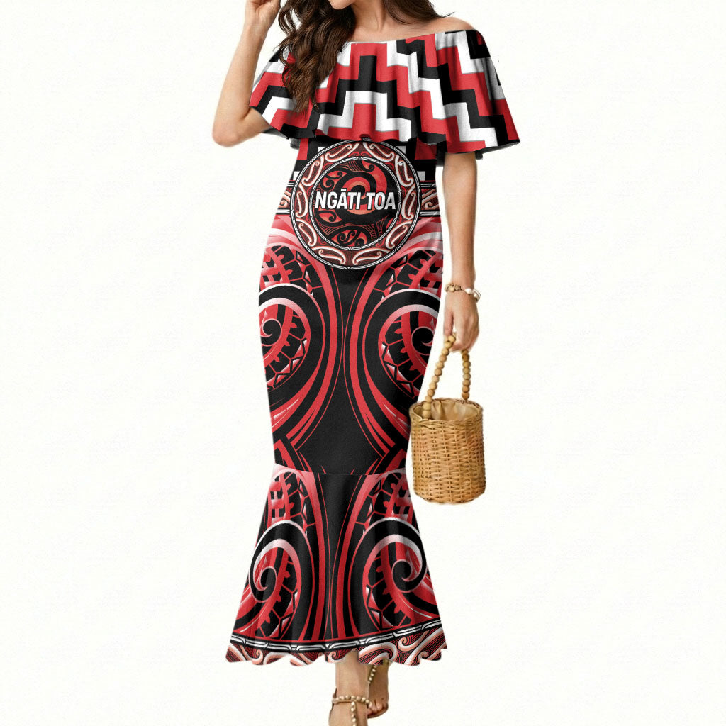 Aotearoa Ngati Toa Personalised Mermaid Dress Maori Iwi Poutama Puhoro Tattoo LT14 Women Red - Polynesian Pride