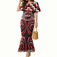 Aotearoa Ngati Toa Personalised Mermaid Dress Maori Iwi Poutama Puhoro Tattoo LT14 Women Red - Polynesian Pride
