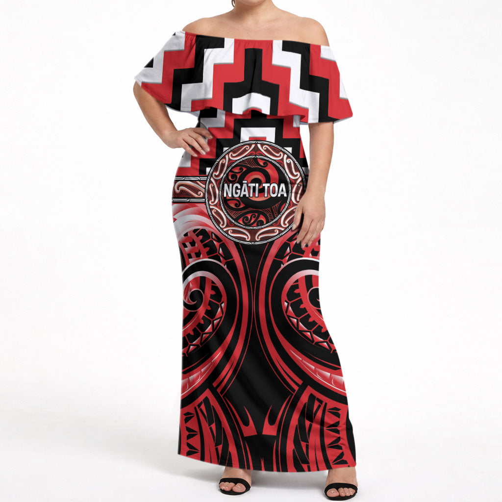 Aotearoa Ngati Toa Personalised Off Shoulder Maxi Dress Maori Iwi Poutama Puhoro Tattoo LT14 Women Red - Polynesian Pride