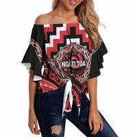 Aotearoa Ngati Toa Personalised Off Shoulder Wrap Waist Top Maori Iwi Poutama Puhoro Tattoo LT14 Red - Polynesian Pride