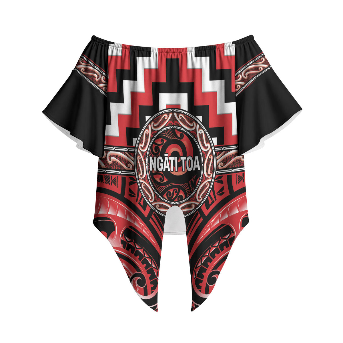 Aotearoa Ngati Toa Personalised Off Shoulder Wrap Waist Top Maori Iwi Poutama Puhoro Tattoo LT14 - Polynesian Pride