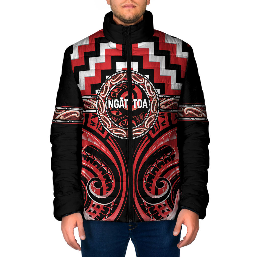 Aotearoa Ngati Toa Personalised Padded Jacket Maori Iwi Poutama Puhoro Tattoo LT14 Men Red - Polynesian Pride