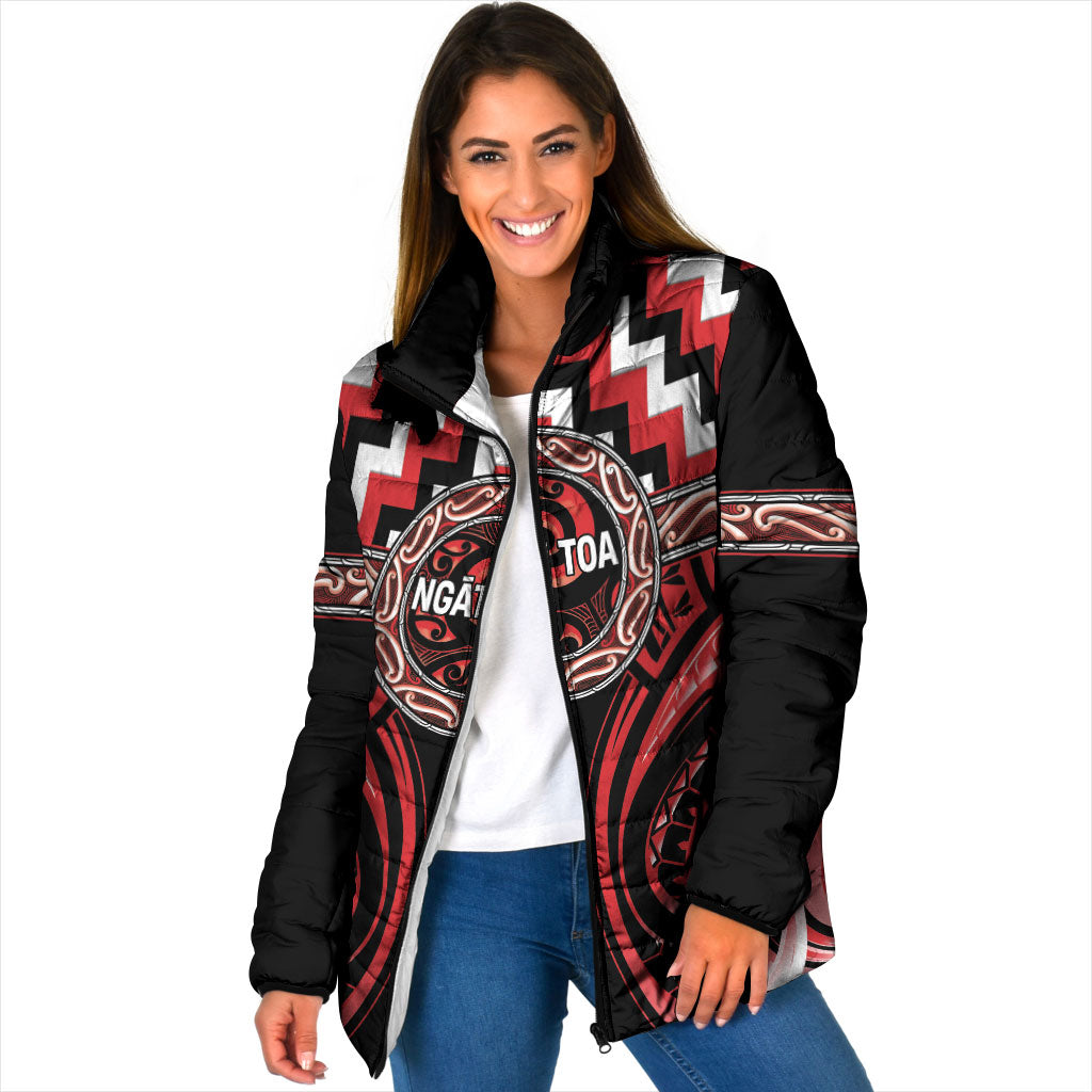 Aotearoa Ngati Toa Personalised Padded Jacket Maori Iwi Poutama Puhoro Tattoo LT14 Women Red - Polynesian Pride