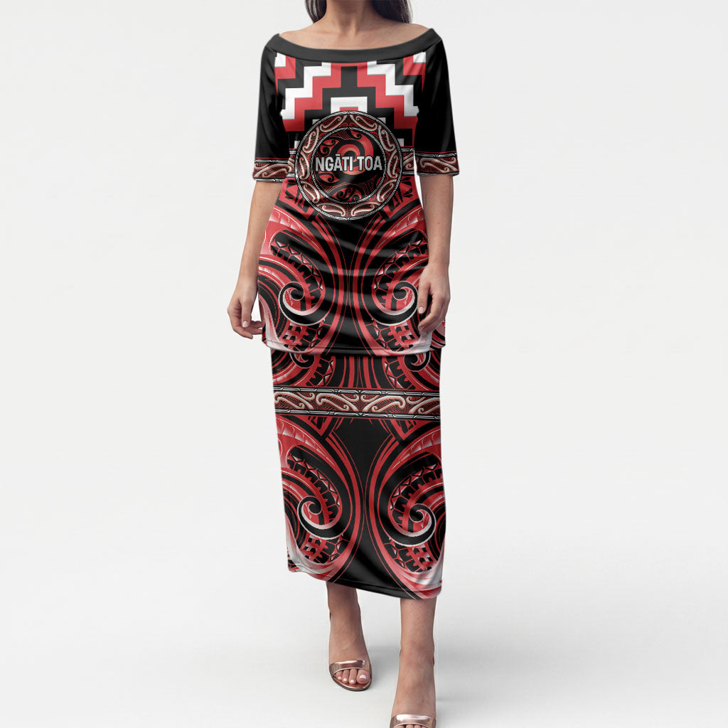 Aotearoa Ngati Toa Personalised Puletasi Maori Iwi Poutama Puhoro Tattoo LT14 Long Dress Red - Polynesian Pride