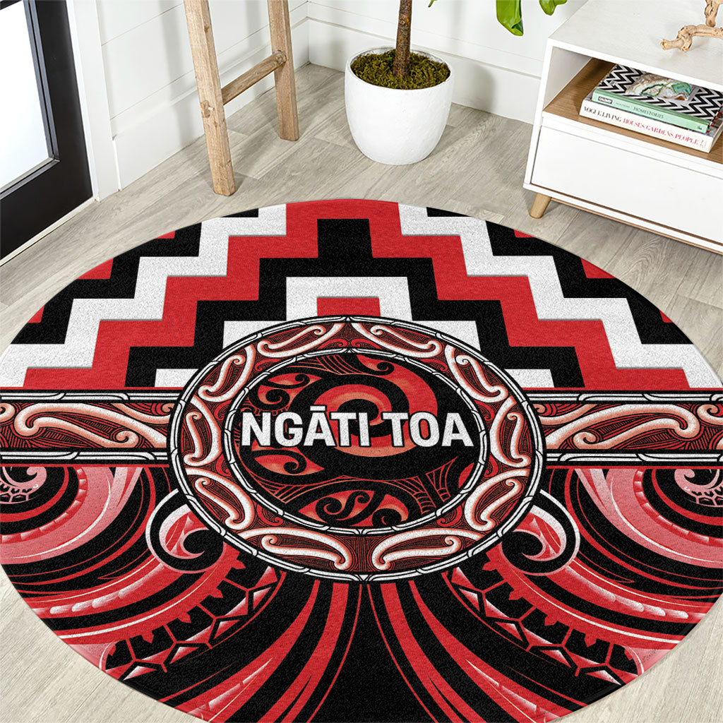 Aotearoa Ngati Toa Round Carpet Maori Iwi Poutama Puhoro Tattoo LT14 Red - Polynesian Pride