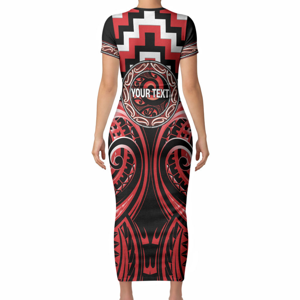 Aotearoa Ngati Toa Personalised Short Sleeve Bodycon Dress Maori Iwi Poutama Puhoro Tattoo LT14 - Polynesian Pride