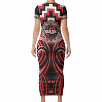 Aotearoa Ngati Toa Personalised Short Sleeve Bodycon Dress Maori Iwi Poutama Puhoro Tattoo LT14 - Polynesian Pride