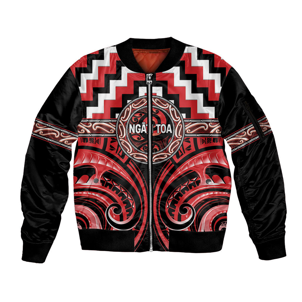 Aotearoa Ngati Toa Personalised Sleeve Zip Bomber Jacket Maori Iwi Poutama Puhoro Tattoo LT14 Unisex Red - Polynesian Pride