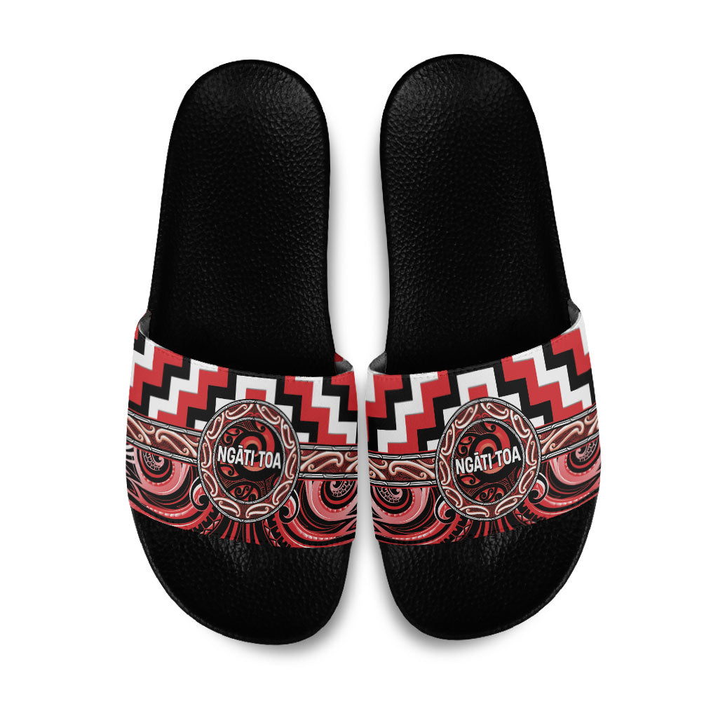 Aotearoa Ngati Toa Slide Sandals Maori Iwi Poutama Puhoro Tattoo LT14 Red - Polynesian Pride