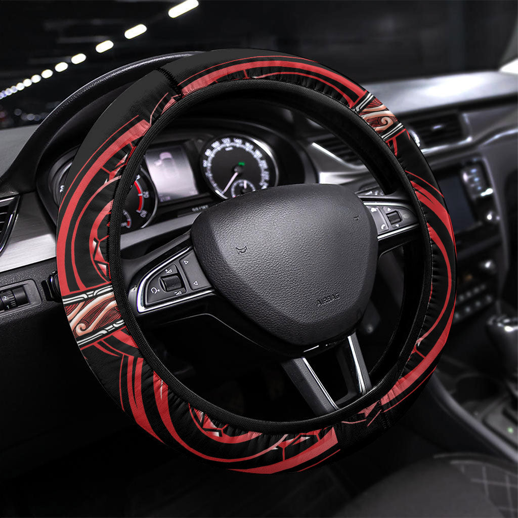 Aotearoa Ngati Toa Steering Wheel Cover Maori Iwi Poutama Puhoro Tattoo LT14 Universal Fit Red - Polynesian Pride